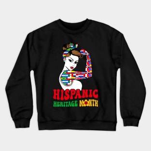 Groovy Hispanic Heritage Month Woman Latino Countries Flag Crewneck Sweatshirt